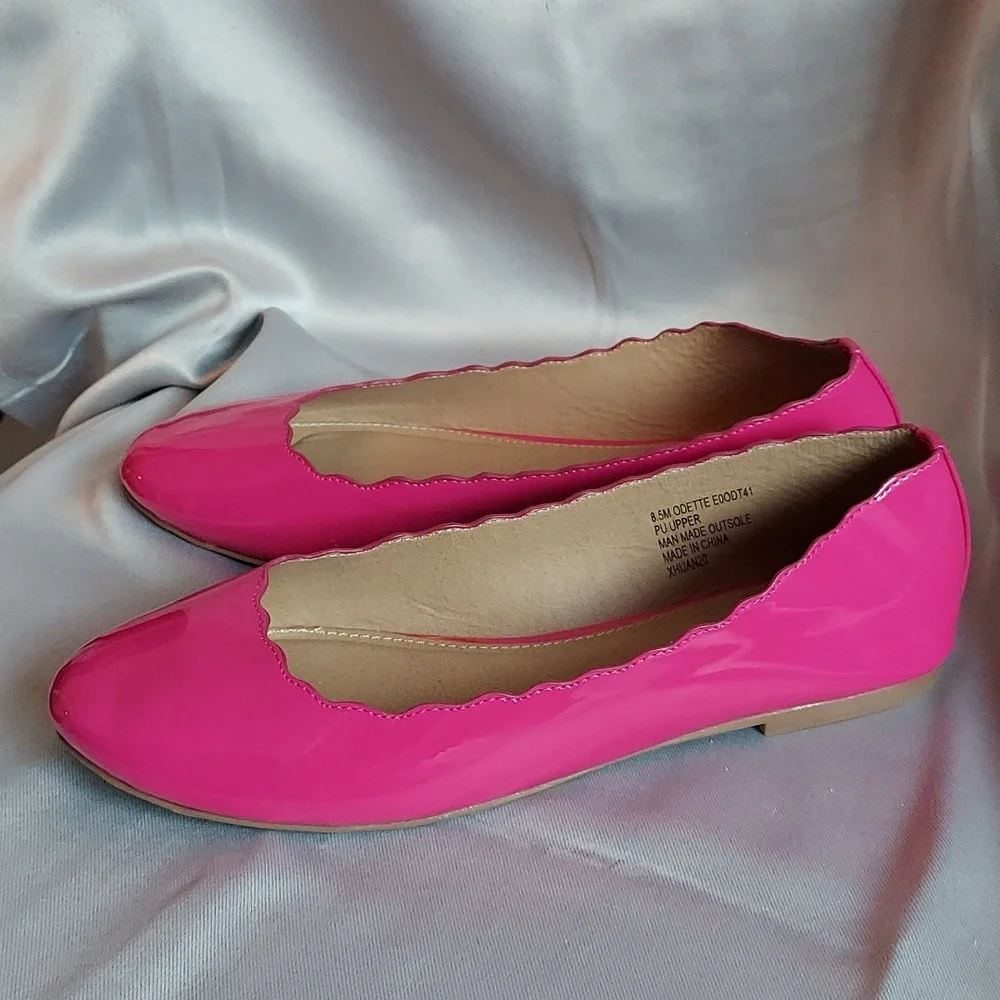 Espirit Shoes, Patent Flats, Hot Pink, Scallop Detail, Soft Cushion Insole‎